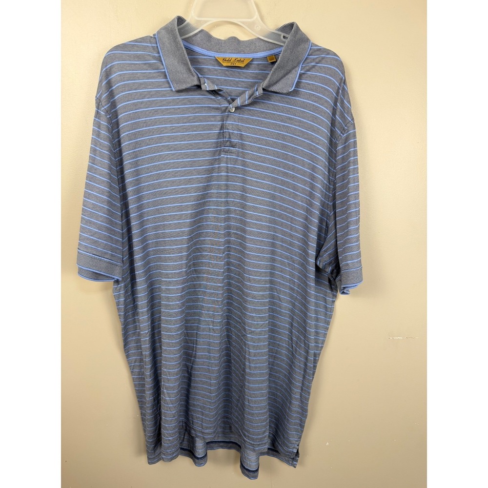 Roundtree & Yorke Gold Label Mens Blue Striped Polo Shirt 2XT Tall Fit
